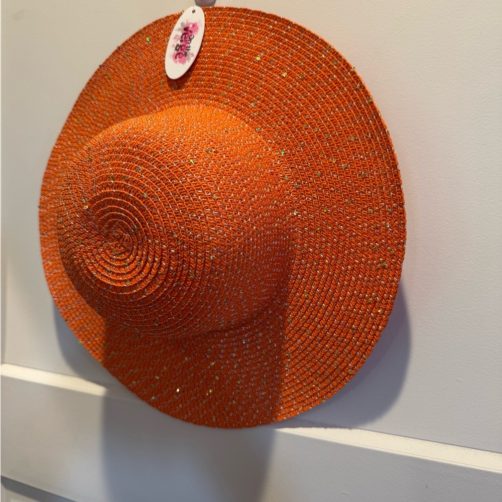 NWT Orange Wide-Brimmed Sun Hat - Picture 2 of 5